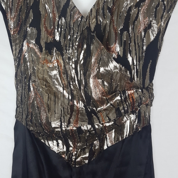 VTG Satin Metallic Prom Party Dress Gold Brown SZ S - Picture 2 of 6